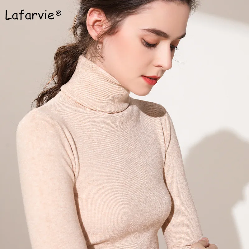 beige Lafarvie тонкий вязаный свитер из смеси на основе кашемира женские топы Водолазка с длинным рукавом теплый пуловер Женский вязаный джемпер 5 цветов - Цвет: beige