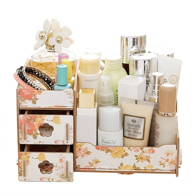 Деревянный 3 слойный ящик для хранения косметики|storage box|cosmetic storage boxcosmetic |