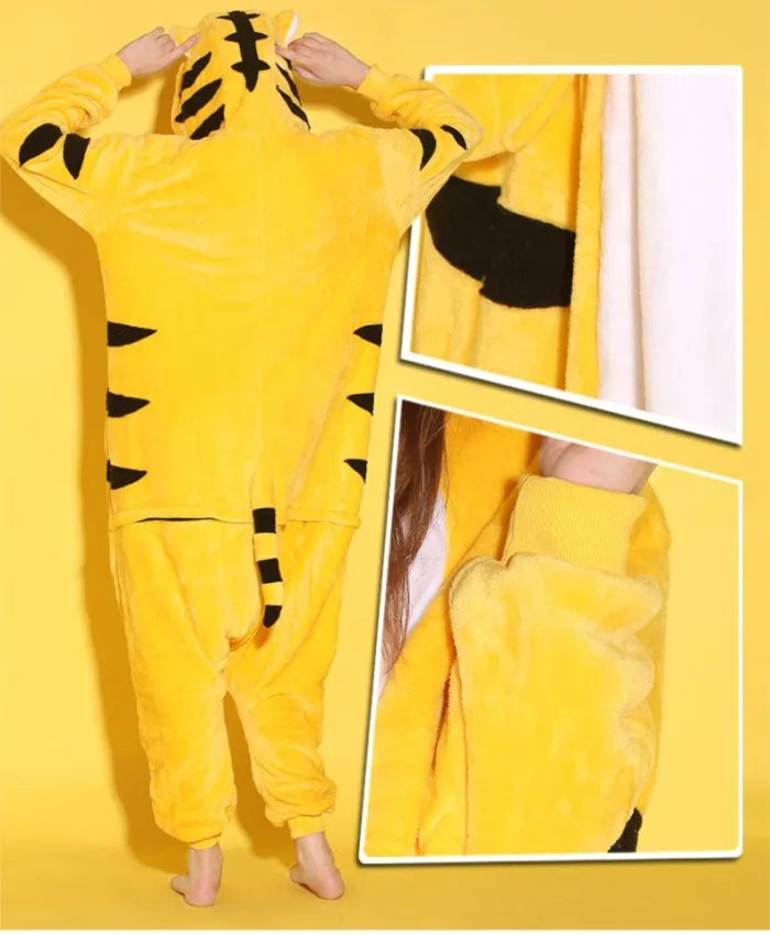 Желтый тигровый комбинезон с мультяшными животными пижама капюшоном для