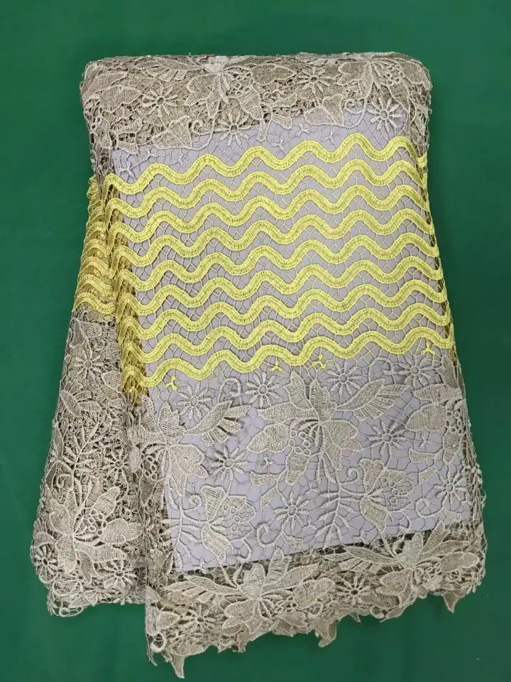 5 Y/PC Elegant gold flower design african mesh lace fabric with royal blue water soluble wave cord for dress DW19-7 | Дом и сад