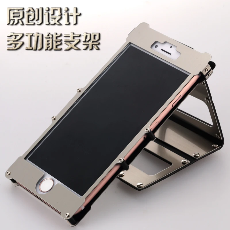 Cowboy style rivet Iron Man metal flip case for iphone 7 4.7 24K Gold stainless steel cover and Windows R-just |