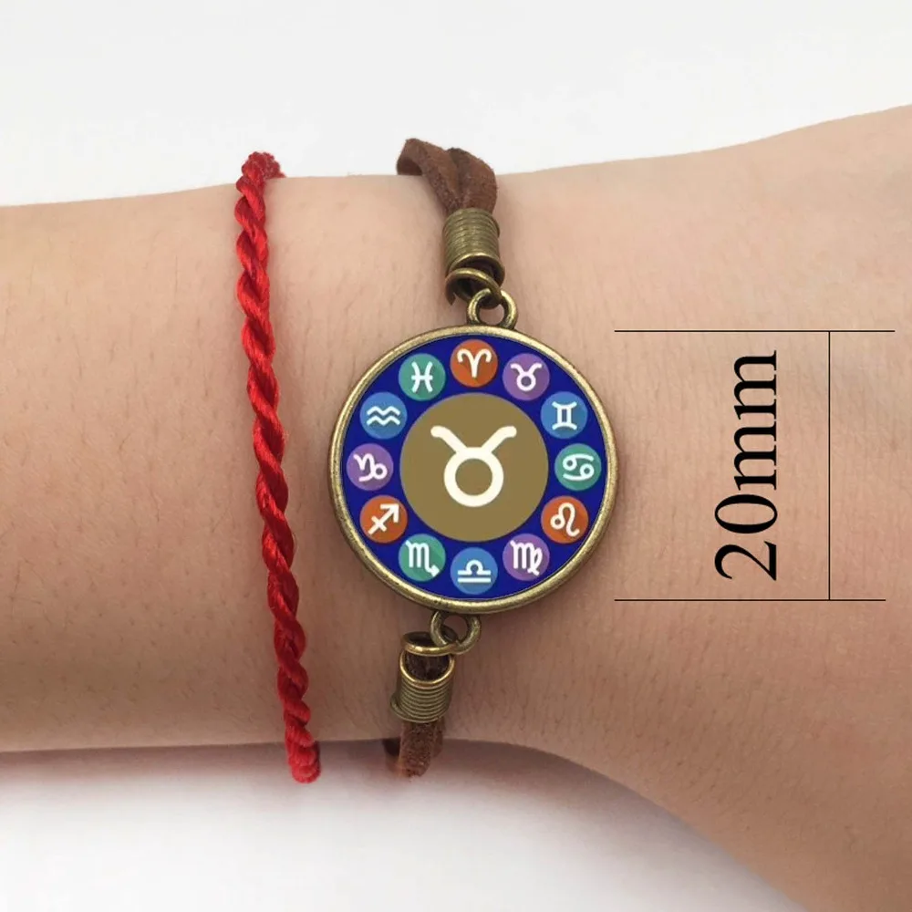 Кожаный стеклянный браслет из кабошона 12 знаков зодиака плетеные стеклянные