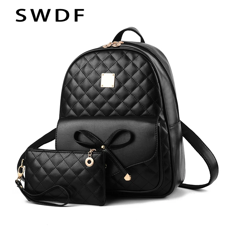 SWDF Women's Backpack Fashion Black PU Leather Backpack Women's Shoulder Bag Small Backpack Girls' Bags Mother and Daughter Bags