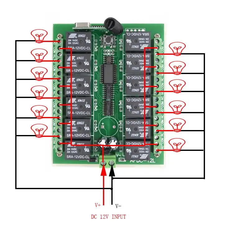 DC 12V 24V 12 CH 12CH RF Беспроводной переключатель системы дистанционного управления 315/433