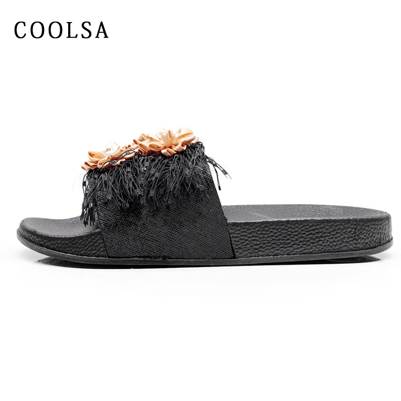 

Summer Women Flip Flops Cute Flower Silk Brand Slippers Sexy Tassel Rhinestone Shoes Flat Bottom Non Slip Beach Leisure Slide