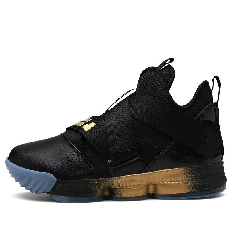 Black-Golden Мужские высокие баскетбольные кроссовки Lebron, женские амортизирующие оригинальные баскетбольные кроссовки, мужская Противоударная Спортивная уличная спортивная обувь - Цвет: Black-Golden