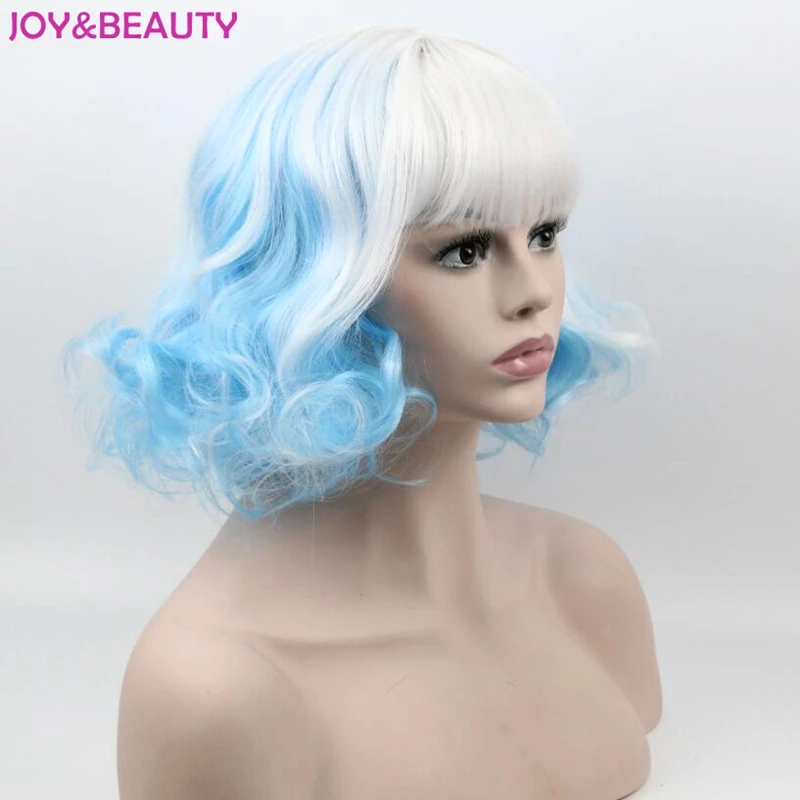Парик для косплея JOY & BEAUTY 20 см термостойкие синтетические волосы белые синие