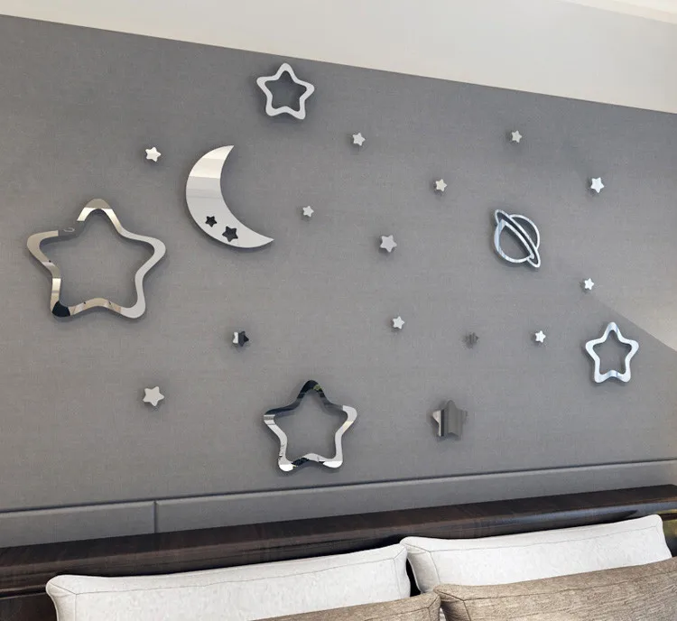 3D наклейки на стену Луна и звезды акриловые Стикеры с мультяшными кристаллами