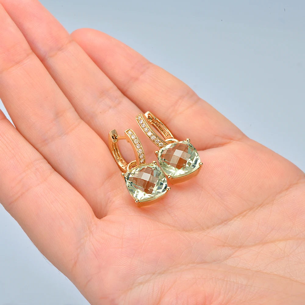 Caimao 10 мм зеленая Подушка цвета аметиста 9.75ct SI G-H бриллианты 14kt желтое золото съемные висячие серьги