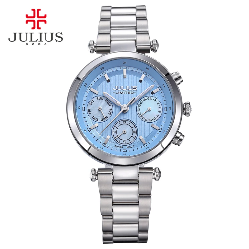 Женские часы Julius 2017 с хронографом из нержавеющей стали 3 циферблата