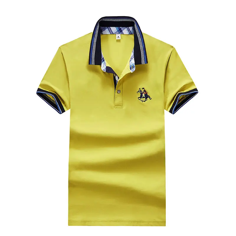 yellow TIEPUS, рубашка поло, Мужская модная хлопковая рубашка поло, Мужская Однотонная рубашка поло с отворотом и вышивкой пони, деловая рубашка поло, мужская одежда - Цвет: yellow