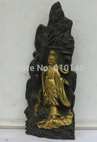 Китайский Буддизм Бронзовый Свинка Стенд Кван-инь Гуань Инь Богиня Бамбуковый