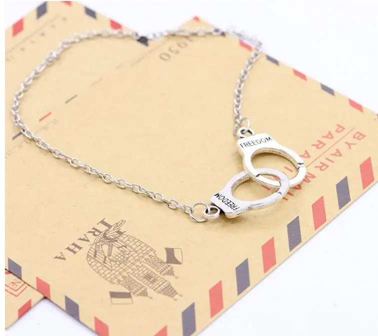 2 piece Retro Punk letter handcuffs charm bracelet for man woman bronze silver cartoon manacle chain jewelry gift | Украшения и