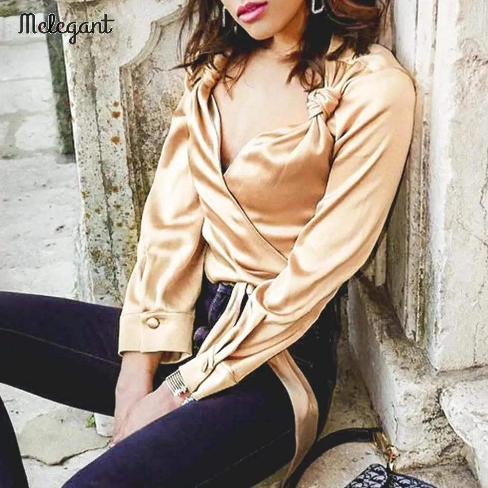 Женская атласная блузка с бантом mэлегантная Клубная винтажная в горошек для