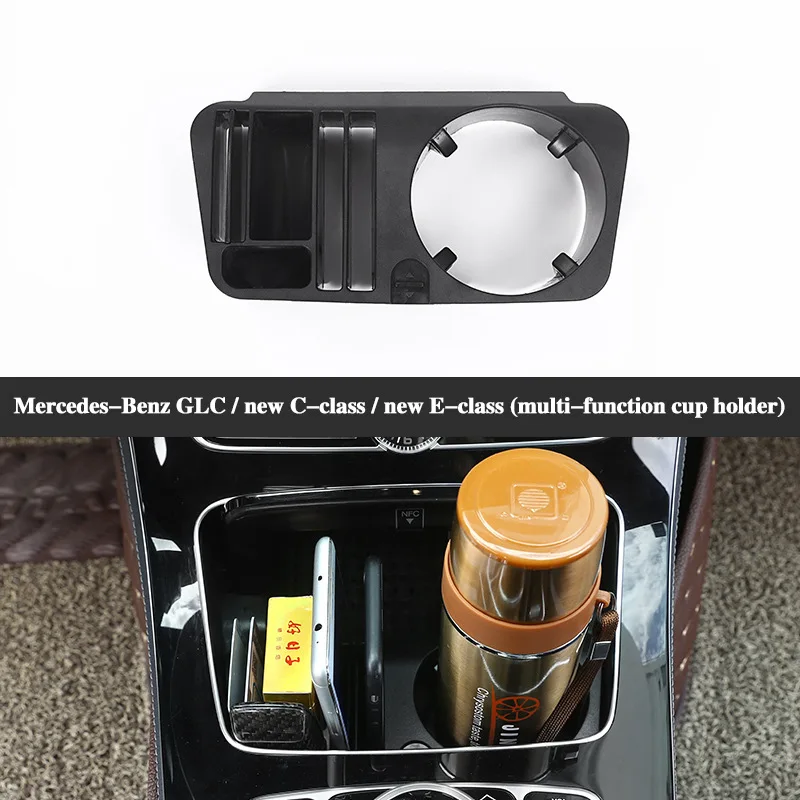 Black cup holder Автомобильный подлокотник дверная ручка ящик для хранения для GLC C class LHD Mercedes Benz W205 C180 C200 C260- подстаканник центральная консоль - Цвет: Black cup holder