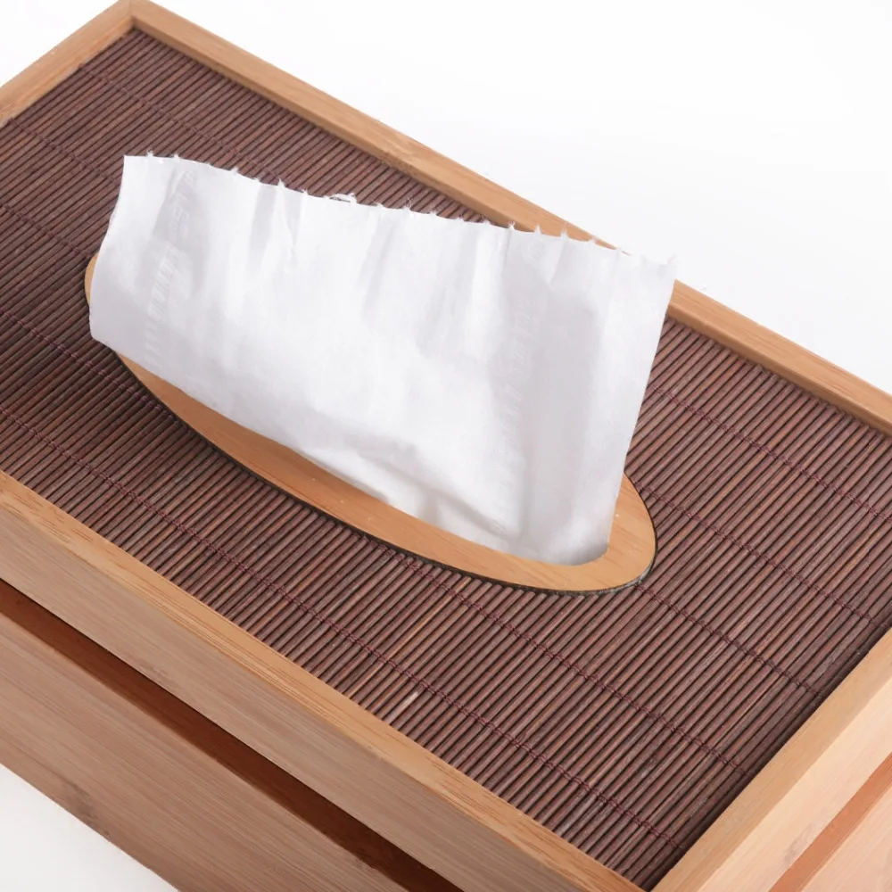 Современная бамбуковая коробка для салфеток короткая Дымчатая кофейная тумба