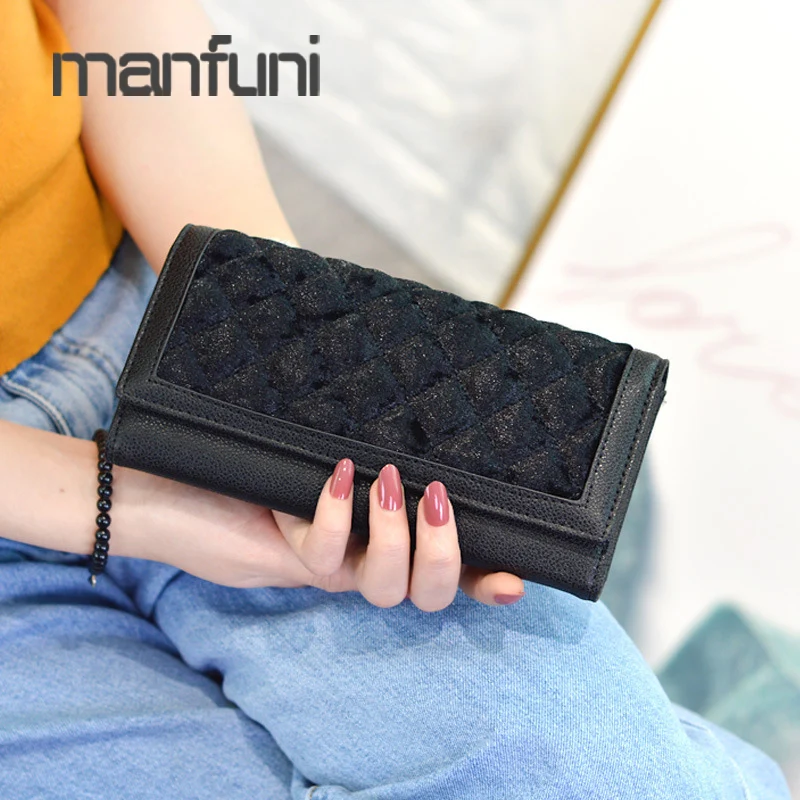 Длинный кошелек женский модный клетчатый Дамский клатч кошельки сумки кожаные