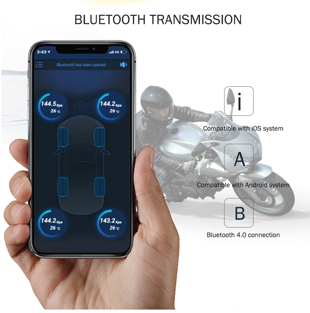 Система мониторинга давления в шинах мотоциклов 2 шт. с Bluetooth TPMS режим приложения