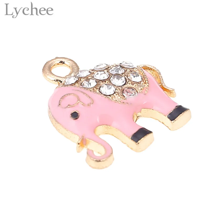 Lychee 5 шт. трендовые сплав кристалл эмаль слон амулеты сделай сам подвеска стразы
