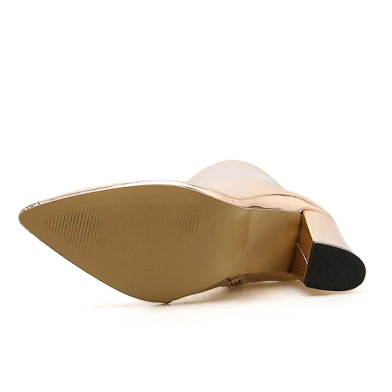 

Patent Leather Women Ankle Boots Pointed Toe High Heel Boots Fashion Gold Silver Sexy Stiletto Women Pumps Chelsea Boots
