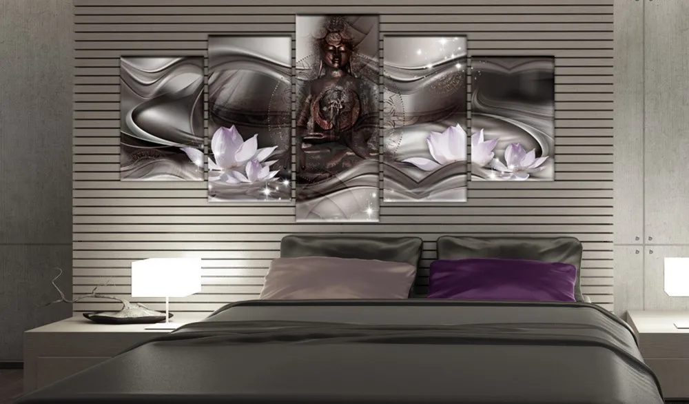 Модная настенная живопись на холсте 5 шт. золотой серый красный Лотос Абстрактная