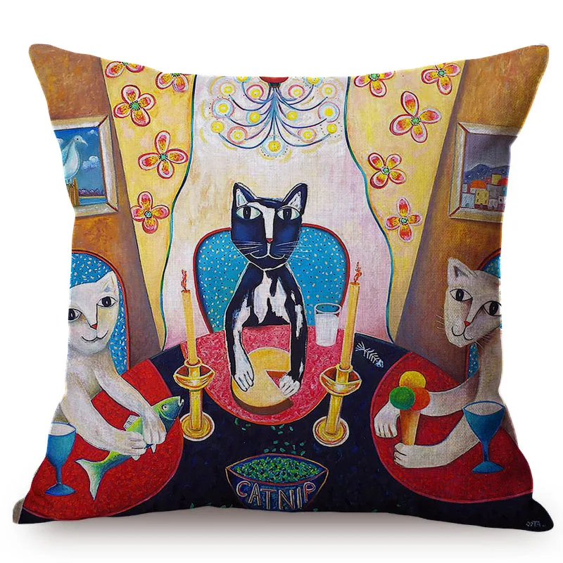 Скандинавский Винтажный стиль кошка семейная Вечеринка Красочная картина
