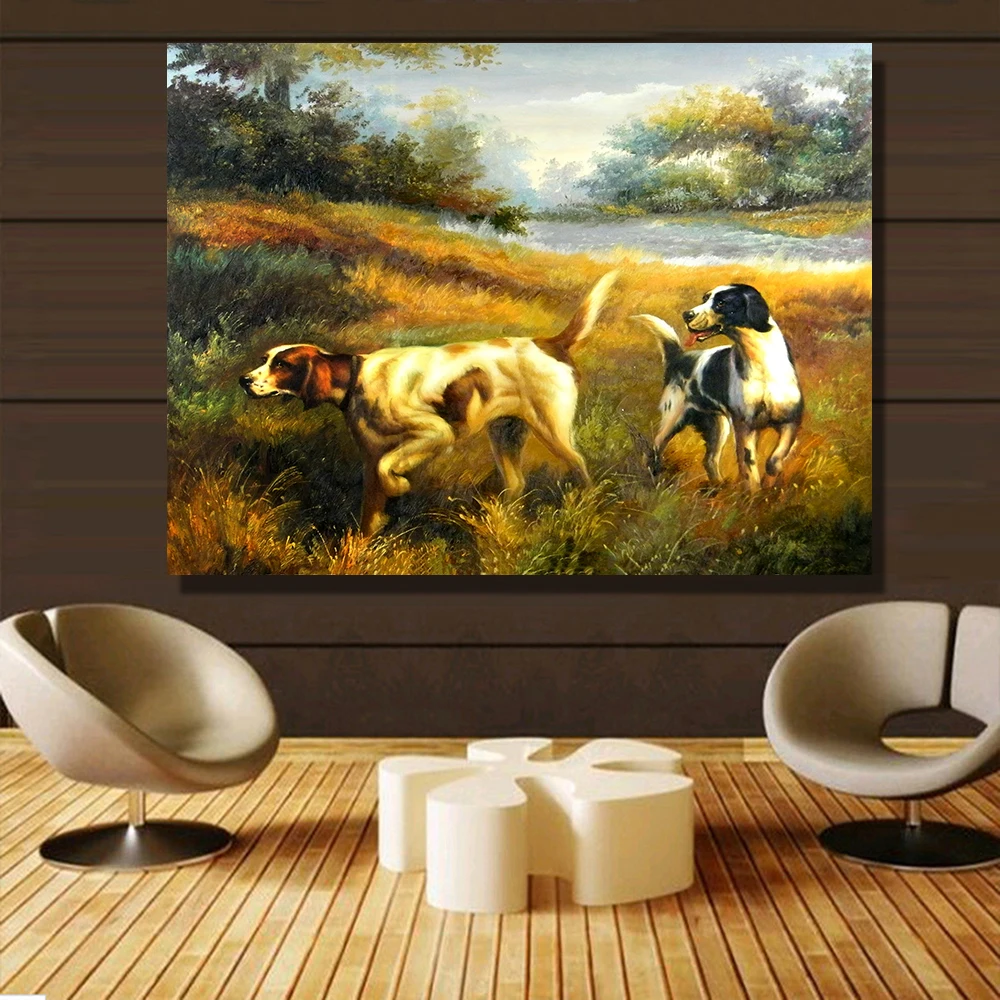 Картина на холсте для гостиной домашний декор собаки охотничий плакат Ферма HD