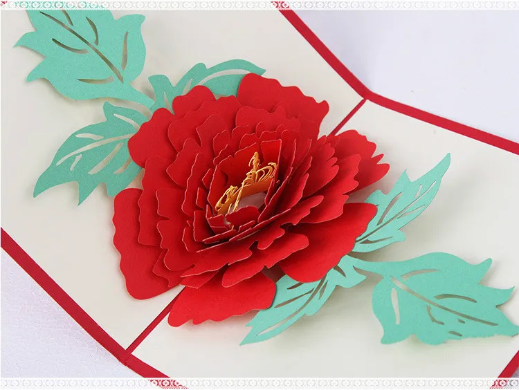 Birthday Thank You Cards Gift Greeting Postcards Pop Up Laser Cut Peony 3D up | Дом и сад
