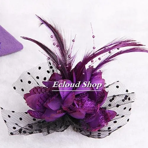 Новые головные уборы фиолетовая сетка из органзы с перьями корсажем заколка для