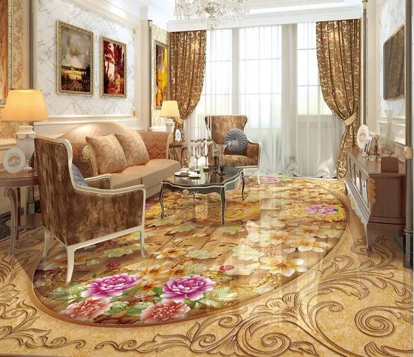 

3d flooring Wooden board embossed flowers wallpapers 3d bathroom Living room bedroom 3d floor painting