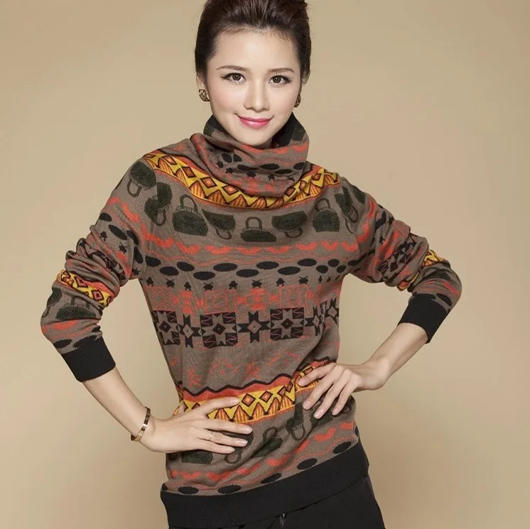New fashion 2019 Autumn and Winter Big yards Turtleneck Pullovers Female Knit Thick Sweater High collar | Женская одежда