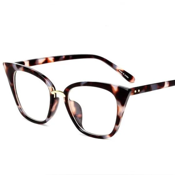 purple leopard clear COOLSIR кошачий глаз Женские оправы для очков брендовые дизайнерские очки винтажные зеркальные классические прозрачные линзы очки - Цвет линз: purple leopard clear