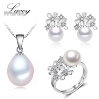 trendy freshwater pearl necklace earrings jewelry sets for womenreal 925 silver natural pearl sets girl wedding gifts