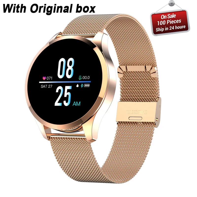 Gold steel strap Умные часы Q9, водонепроницаемые, с напоминанием о звонках, умные часы для мужчин, с монитором сердечного ритма, модный фитнес-трекер - Цвет: Gold steel strap
