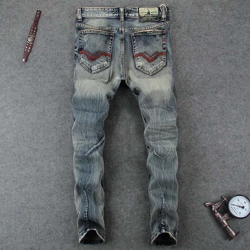 Модные мужские джинсы в итальянском стиле высококачественные облегающие рваные