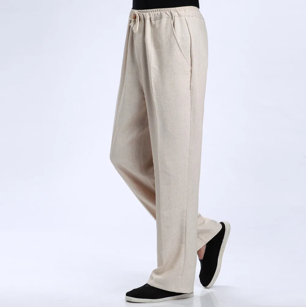 Бежевые новые летние брюки китайские мужские хлопковые льняные повседневные