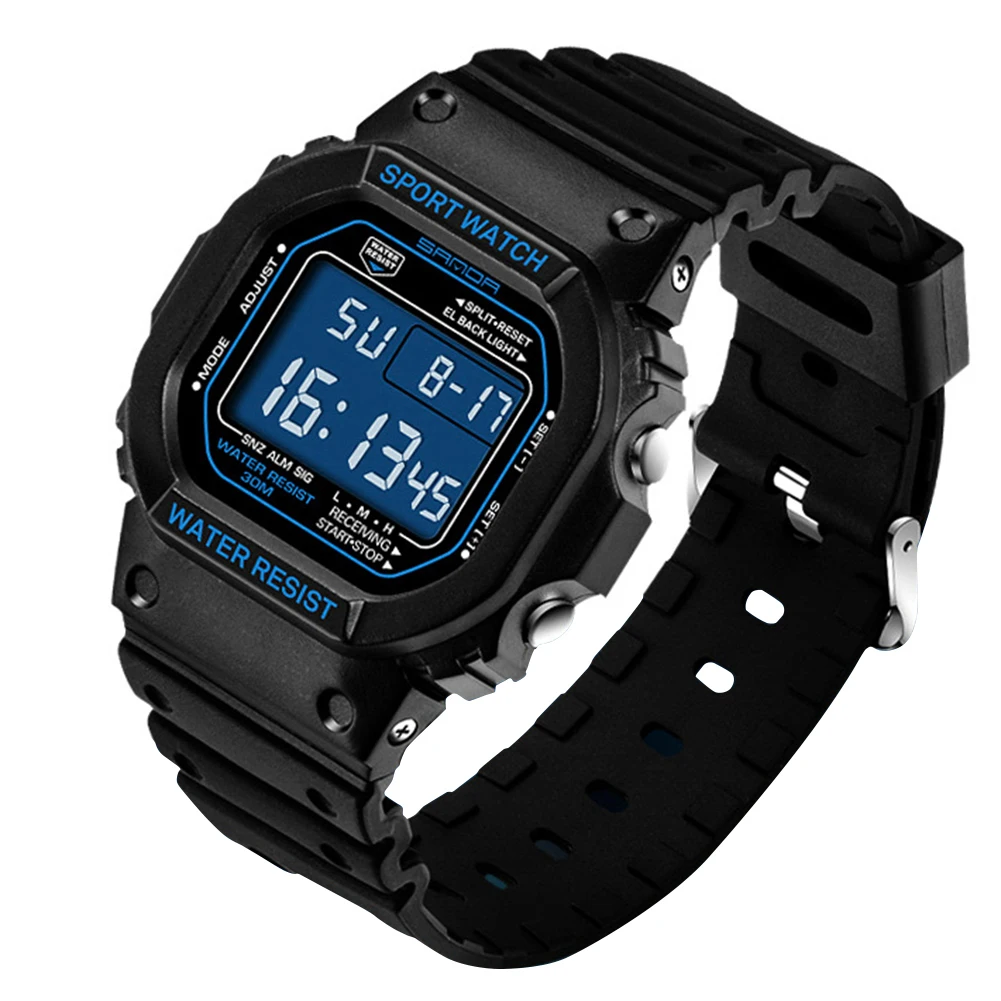 Black Blue Men Модные унисекс водонепроницаемые horloges mannen цифровой дисплей Будильник Светящиеся спортивные наручные часы - Цвет: Black Blue Men