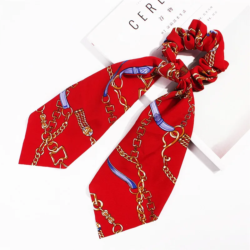 red hairband Винтажный женский бантик стример резинки шарф для волос конский хвост держатель летний тюрбан эластичный ободок Волосы Галстуки для девочек повязка на голову резинка платок для волос - Цвет: red hairband
