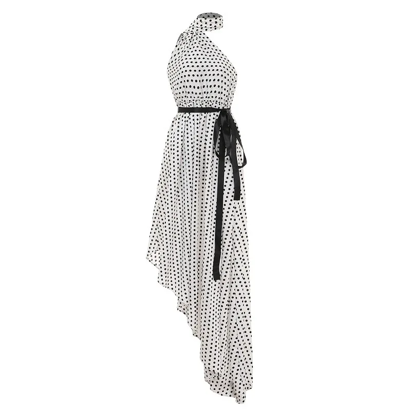 Сексуальное вечернее платье в горошек с поясом богемное Пляжное Платье макси