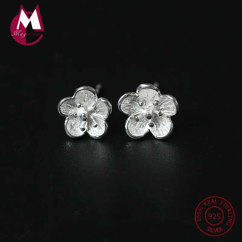 Женские серьги гвоздики из серебра 100% пробы в виде цветка сливы|stud earrings|gift giftsgift