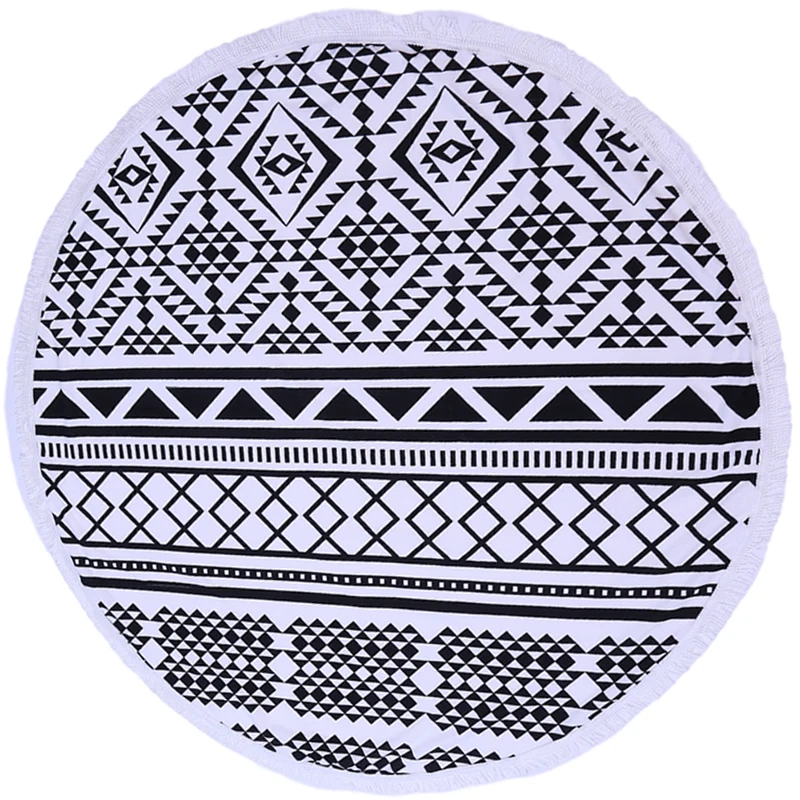 Новое 150 см круглое пляжное полотенце с кисточками из плотной микрофибры принтом