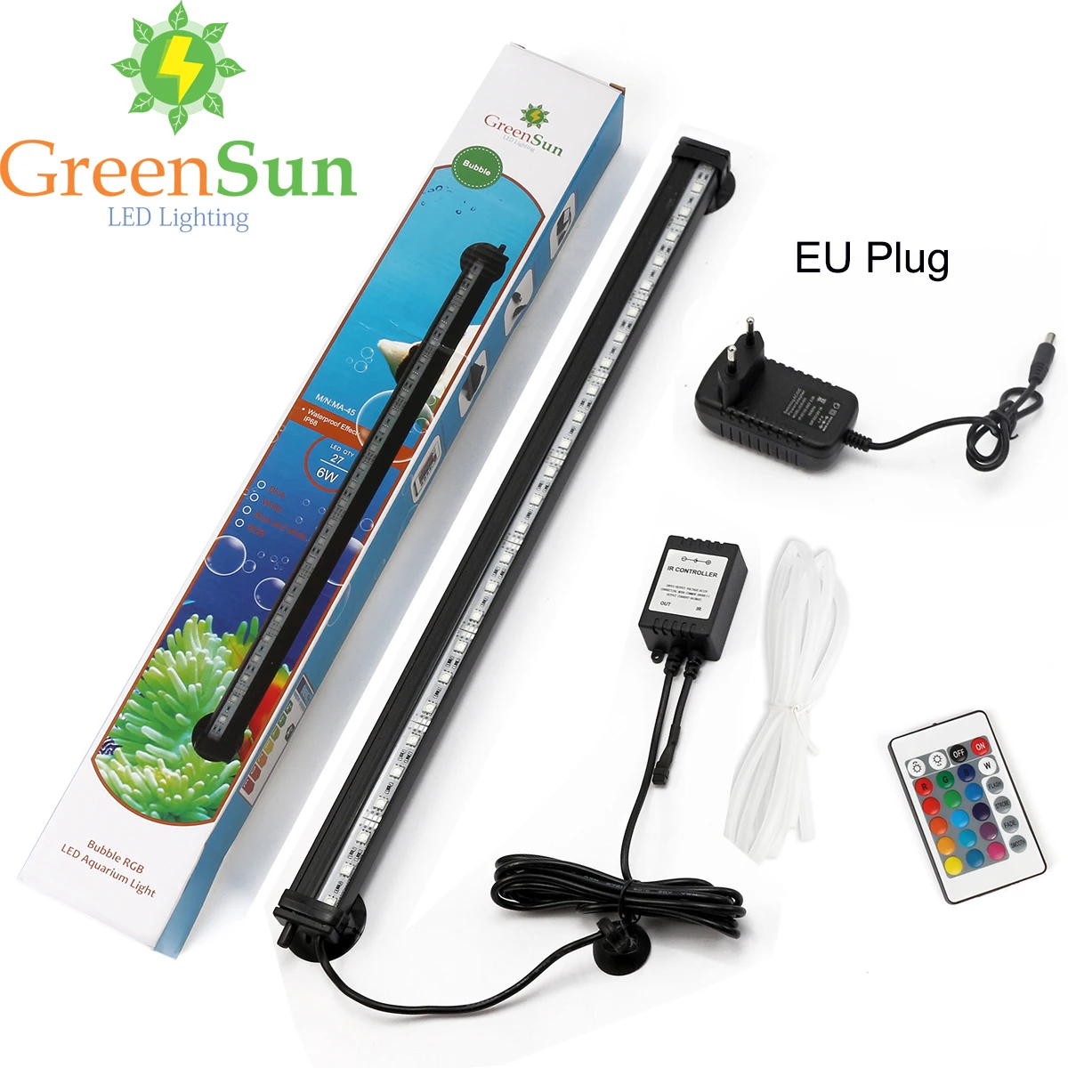 EU Plug 46CM ЕС/США/Австралия/Великобритания штекер 46 см 5050 RGB светодиодный светильник для Аквариума Бар Аквариум Погружной трубчатый воздушный пузырьковый светильник с пультом дистанционного управления(без воздушного насоса - Испускаемый цвет: EU Plug 46CM