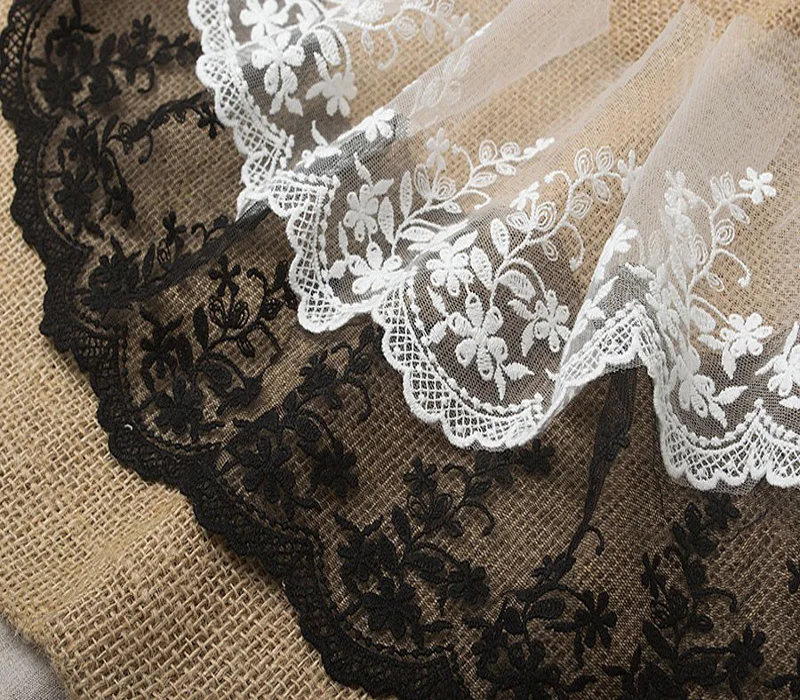 5 ярдов винтажная широкая хлопковая Цветочная вышитая ткань с кружевной отделкой