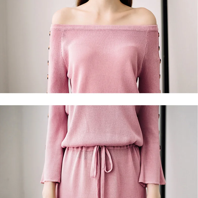 Onlyplus плечо от женское платье Вязание Платья-свитеры элегантные свободные зимние