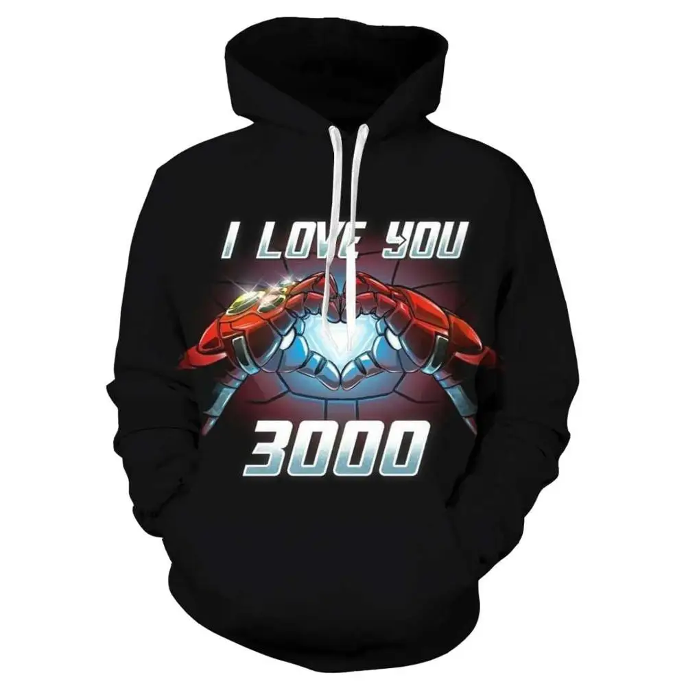 Толстовка с капюшоном Tony Stark I Love You 3000 мужская толстовка принтом мстители
