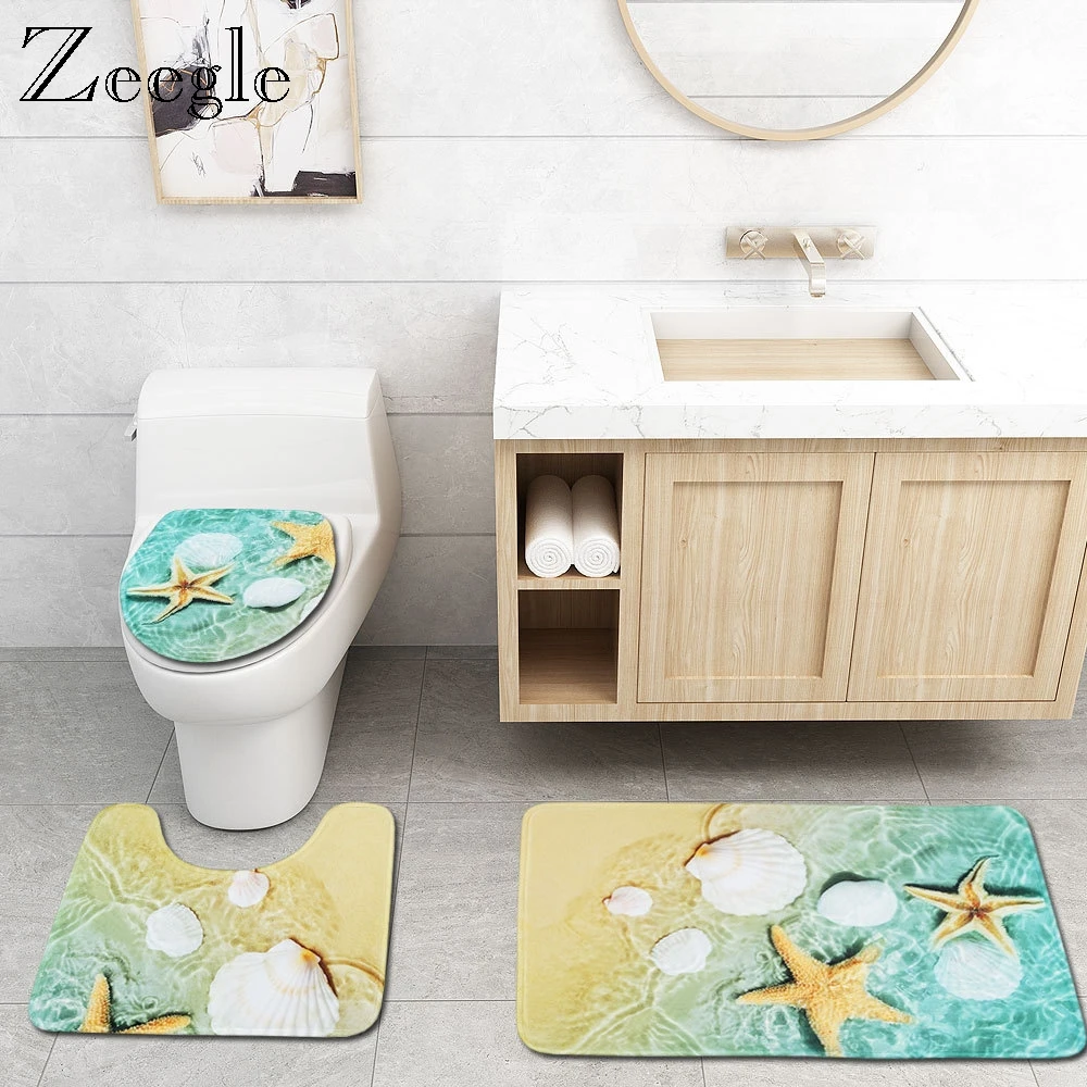 Zeegle 3 шт. Ванная комната Комплект ковриков для пляжные печатных ковер
