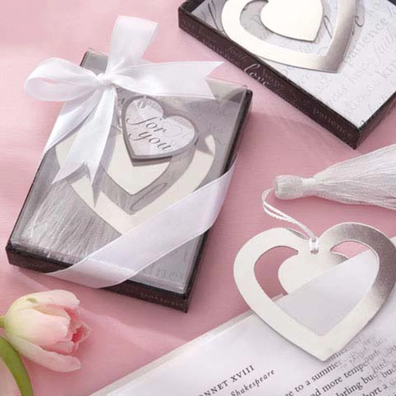 

10PCS Creative stainless steel bookmarks European love heart gift box wedding guests party favor grace Wholesale free shipping