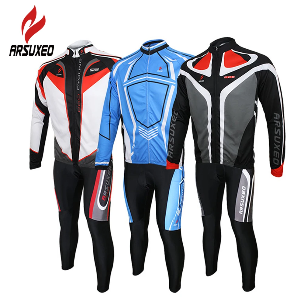 2017 NEW ARSUXEO Men Cycling Long Sleeves MTB Jersey Bike Bicycle Sets Shirts Wear Uniforms Quick Dry Suits | Спорт и развлечения