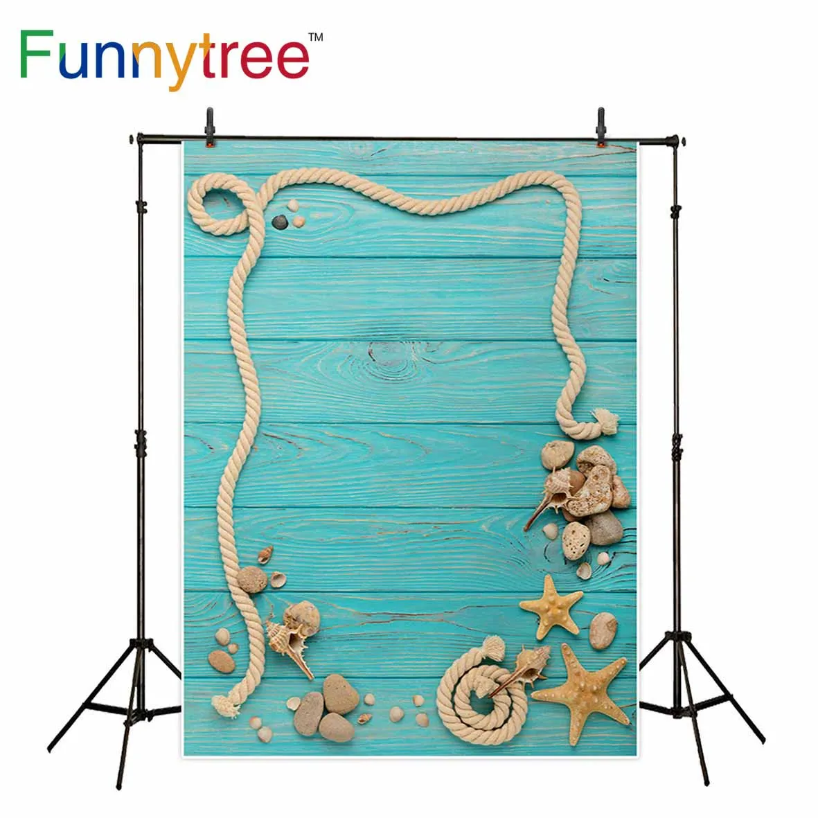 Фон для фотосъемки Funnytree с рамкой веревкой камнями морскими ракушками и звездами
