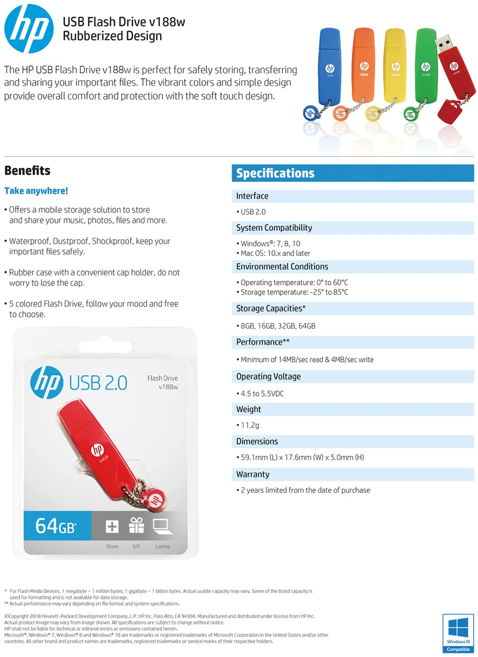 Hp USB флеш-накопитель 64 ГБ 32 ГБ 16 ГБ ударопрочная флеш-карта памяти, Флеш накопитель usb флешка для компьютера ноутбука Бесплатный адаптер